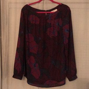 Loft| burgundy + navy boat neck blouse